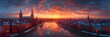 sunset over the river,
Panorama of Rouen at Sunset, Rouen, Normandy, France