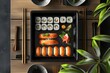 exquisite culinary delights overhead view of sushi platter with chopsticks photorealistic render