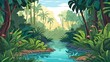 Enchanted Tropical Forest, Vibrant Nature Illustration