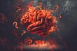 human minds burning questions brain surrounded by question marks education concept illustration