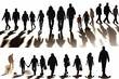 A creative array of silhouettes showing a diverse group of people and their elongated shadows