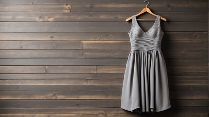 Wall Mural - gray dress on old wooden wall background from Generative AI