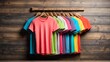 plain colorful tshirt on old wooden wall background from Generative AI