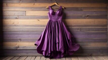 Wall Mural - purple dress on old wooden wall background from Generative AI
