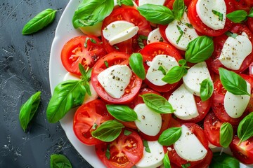 Poster - Top view of a salad with tomato mozzarella and basil