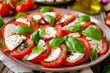 Traditional Italian Caprese salad with mozzarella tomatoes and basil