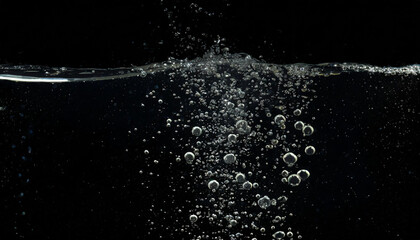  Bubbles emerging from below, underwater, gushing, carbonic acid, liquid, water, surging, black background, close-up