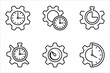 time management icon set. Cogwheel clock dial, development process logo, vector illustration on white background