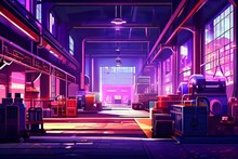 Alleyway In A Futuristic City At Night With Neon Lights