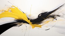 Abstract And Dynamic Modern Unstructured Painting Black Yellow On White Background