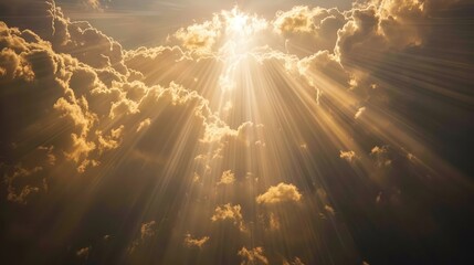 God light in heaven symbolizing divine presence, truth, spiritual illumination, God love and grace. Light beams blessing world