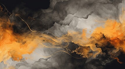 Poster - Abstract background in Chinese ink style with a black background and orange colors