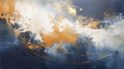 Wall Mural - abstract dark blue and gold painting on canvas background