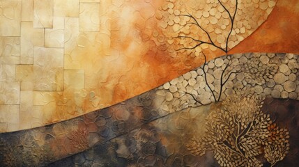 Sticker - Earthy patterns painted background mixed media art