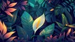 A single corn cob glows amidst the dense, vibrant leaves, casting a magical aura in the nocturnal jungle The cool blues and greens contrast the warm, golden light emanating from the cob