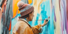 A Vibrant Image Of A Street Artist Painting A Colorful Mural Amid An Urban Setting, Bringing Creativity To Life