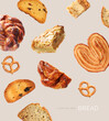 Creative layout made of sweet bread on the beige background. Food concept. Macro concept.