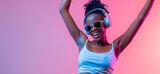 Fototapeta  - a hipster girl dancing an d smiling with