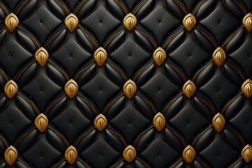 Vintage Black Leather Texture Pattern adorned with gold decorative