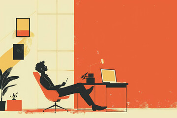 Unwind in the office with this minimalist flat vector illustration depicting a serene break moment. AI generative.