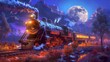 © Paul - Bold colors splash across an antique locomotive, racing under the moon's subtle glow at midnight