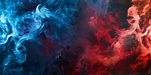 Dense Multicolored Smoke Of Blue And Red Colors On A White Isolated Background Background Of Smoke.