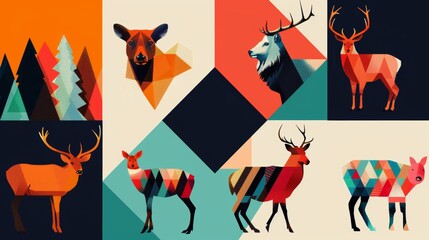 A playful juxtaposition of animal silhouettes and abstract geometry, perfect for artistic wall decoration