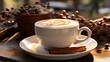 A steaming cappuccino in a white ceramic mug, adorned with a sprinkle of cinnamon on top ,3DCG,high resulution,clean sharp focus