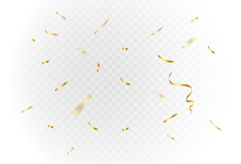 Wall Mural - Confetti explosion on a transparent background. Shiny shiny golden paper pieces fly and spread around. Zoom effect style. Vector eps 10