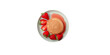 A plate with pancakes and strawberries on pastel background