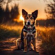 illustration of a brown dog sitting nicely on a bokeh background ai generated