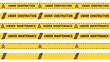 © MKInayem - Under construction and under maintenance yellow barricade tape with black stripes. set of warning tape template. Vector seamless barrier line isolated on transparent background.