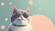 Stylish fashionable plump cat in round sunglasses smiling on a multi-colored background in pastel shades illustration, copy space