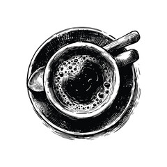 Canvas Print - The coffee in a cup. Black white vector illustration.	