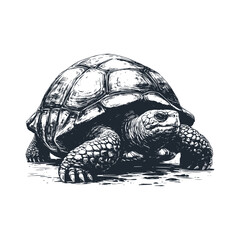 Canvas Print - The turtle. Black white vector illustration.	