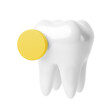 White tooth with a yellow round frame. 3d render. isolated on white