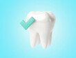 White tooth with green check mark symbol. 3d render