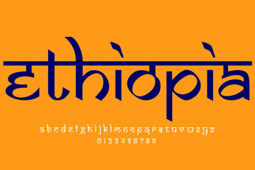 Wall Mural - country Ethiopia text design. Indian style Latin font design, Devanagari inspired alphabet, letters and numbers, illustration.