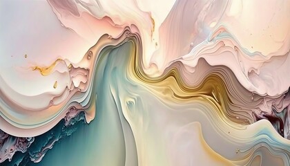 Canvas Print - Beautiful abstract soft colored wavy background with pastel pink, gold and pale green colors. Paint swirls like a marble texture. Modern art background.