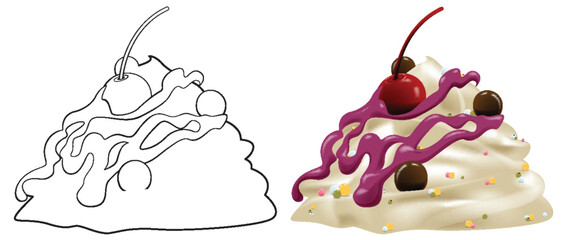 Poster - Vector illustration of a dessert with toppings