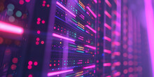 A Data Center In Closeup, With Rows Of Server Racks Glowing, Symbolizing The Advanced Technology Behind Cloud Computing And Big Data System Management.