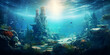 The castle in the ocean mystery submerged enchantment with water background
