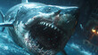 Shark with big teeth and open mouths, generative Ai
