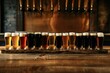 Beer glasses on a wooden bar counter in a pub or restaurant
