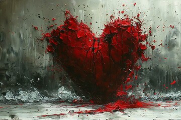 Fototapeta bloody heart on grunge background,  valentine's day concept