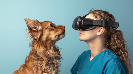 Veterinarian cares for animals, healing and comforting with expertise and compassion with pro virtual reality sunglass