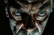 Close up of scary zombie face on black background,  Horror Halloween concept