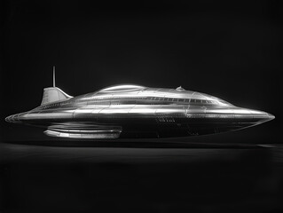 classic scifi silver flying vehicle design