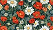 A pattern with poppies and chamomile flowers. Illustration