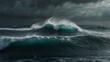 © VFX1988 - Stormy Seascape: Dark clouds swirl over the turbulent ocean, waves crashing against the shore under a brooding sky